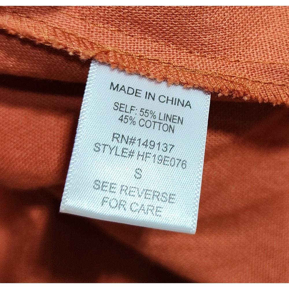 Victoria + Sophia Burnt Orange Linen Blend Tie Front Button Midi Dress Small - Picture 9 of 10